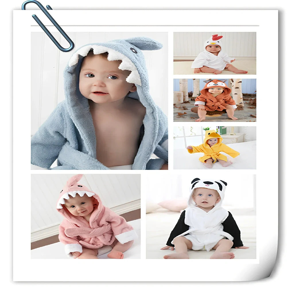 Children's hooded absorbent bathrobe in mouse pattern, cotton fabric, size S 47cm length for 0-18 months