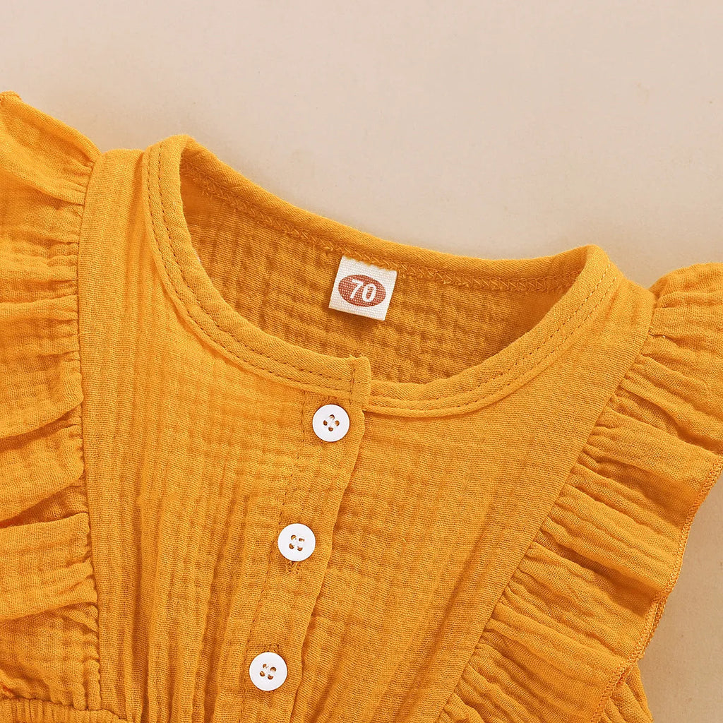 Lace sleeve double-sided ruffled triangle romper for baby girls in summer 95% cotton bodysuit