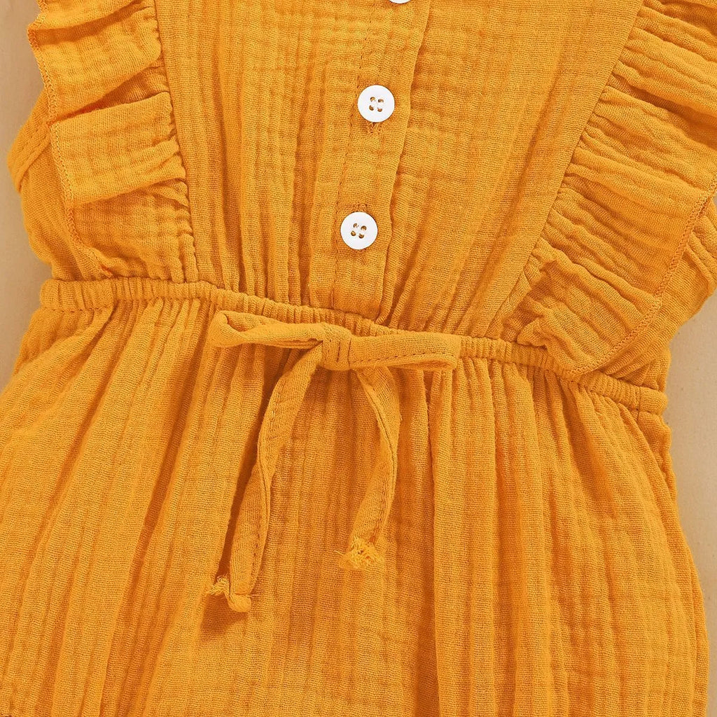 Lace sleeve double-sided ruffled triangle romper for baby girls in summer 95% cotton bodysuit