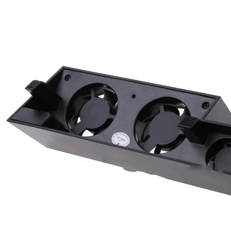 Black PS4 host turbo fan with dual DC5V cooling fans and temperature control, includes AC adapter