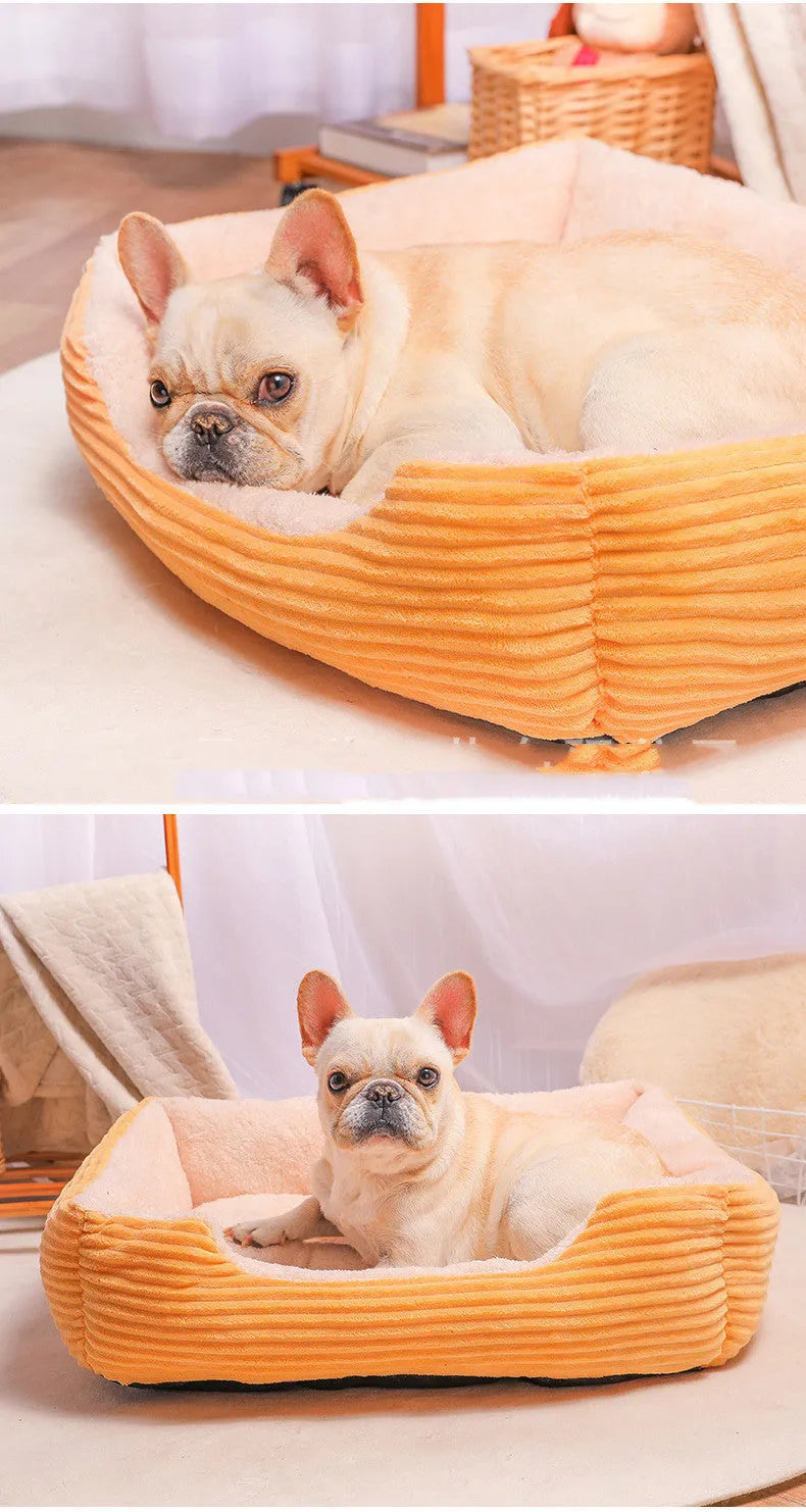 Plush cloth dog bed pet nest for small to large dogs, available in sizes 45cm to 90cm, grey colour
