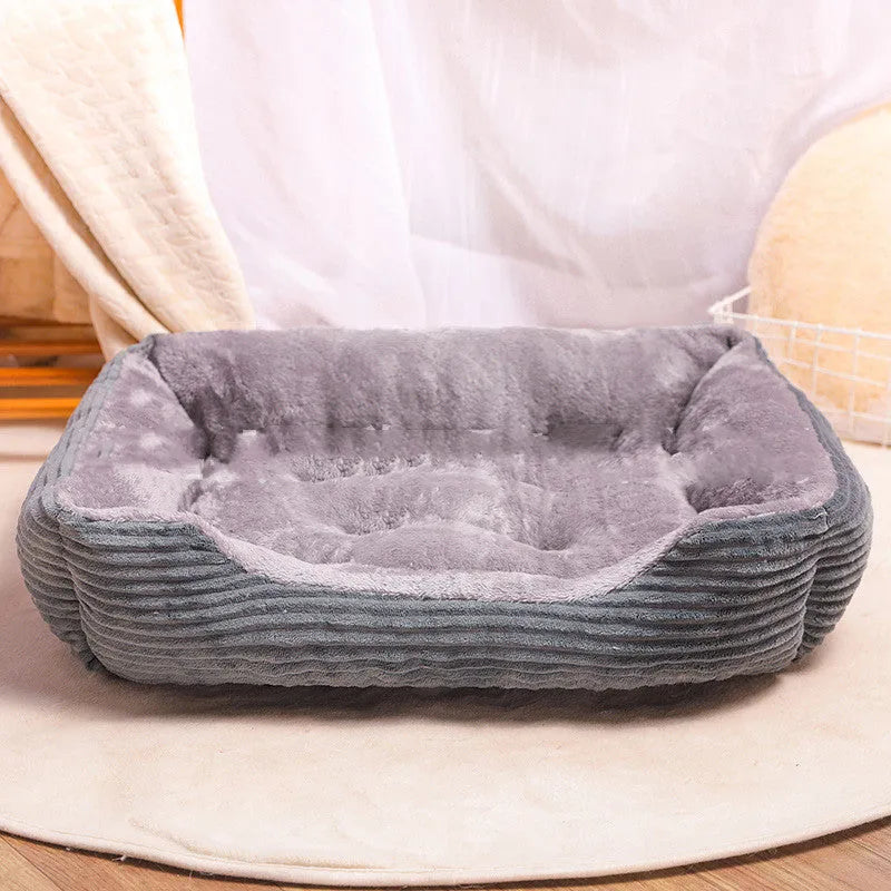 Plush cloth dog bed pet nest for small to large dogs, available in sizes 45cm to 90cm, grey colour
