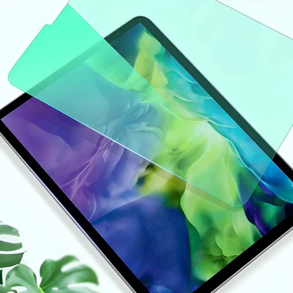 iPad tempered glass screen protector with anti-blue light and anti-fingerprint coating for full screen protection
