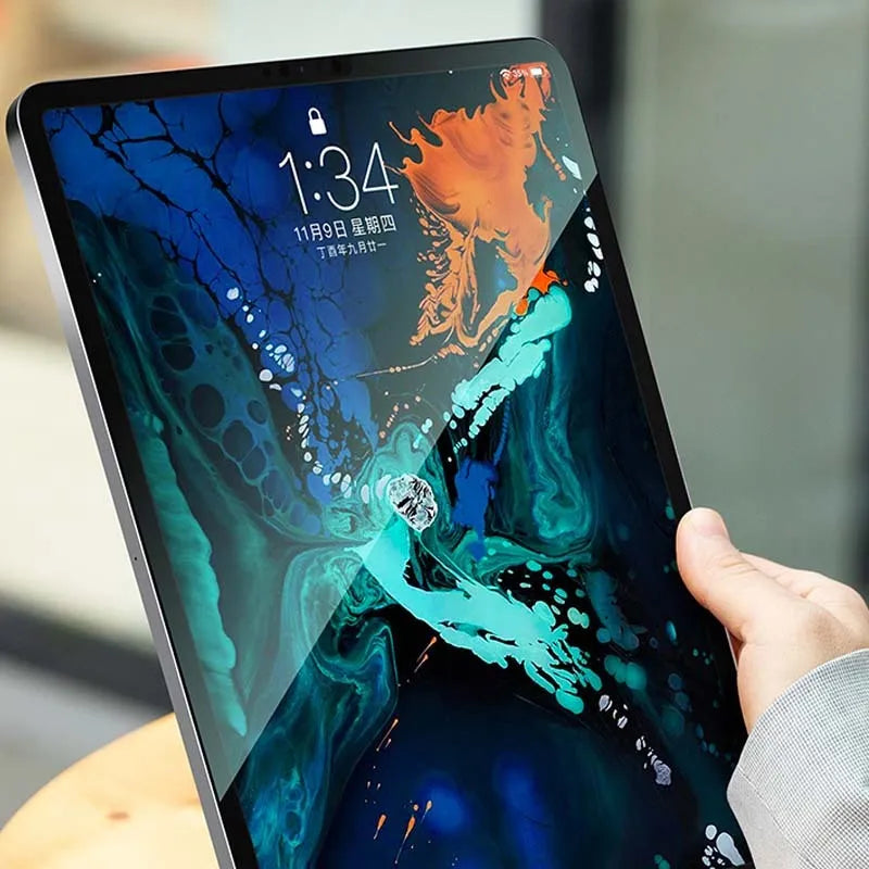 iPad tempered glass screen protector with anti-blue light and anti-fingerprint coating for full screen protection