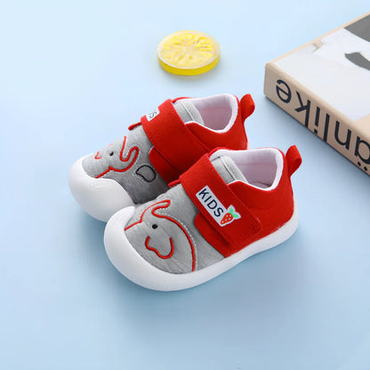 Toddler non-slip soft sole shoes in grey elephant print, cotton upper, Velcro, inner length 11.5-14.5cm for boys girls