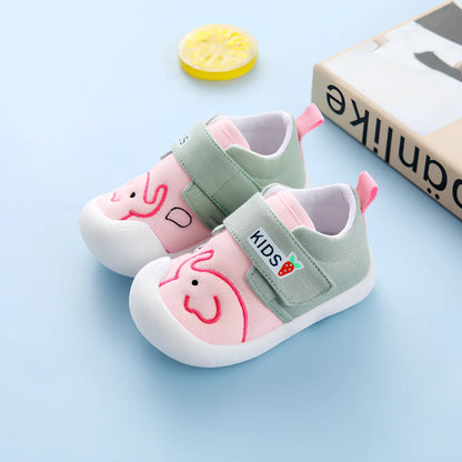 Toddler non-slip soft sole shoes in grey elephant print, cotton upper, Velcro, inner length 11.5-14.5cm for boys girls