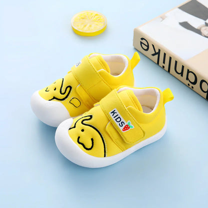 Toddler non-slip soft sole shoes in grey elephant print, cotton upper, Velcro, inner length 11.5-14.5cm for boys girls