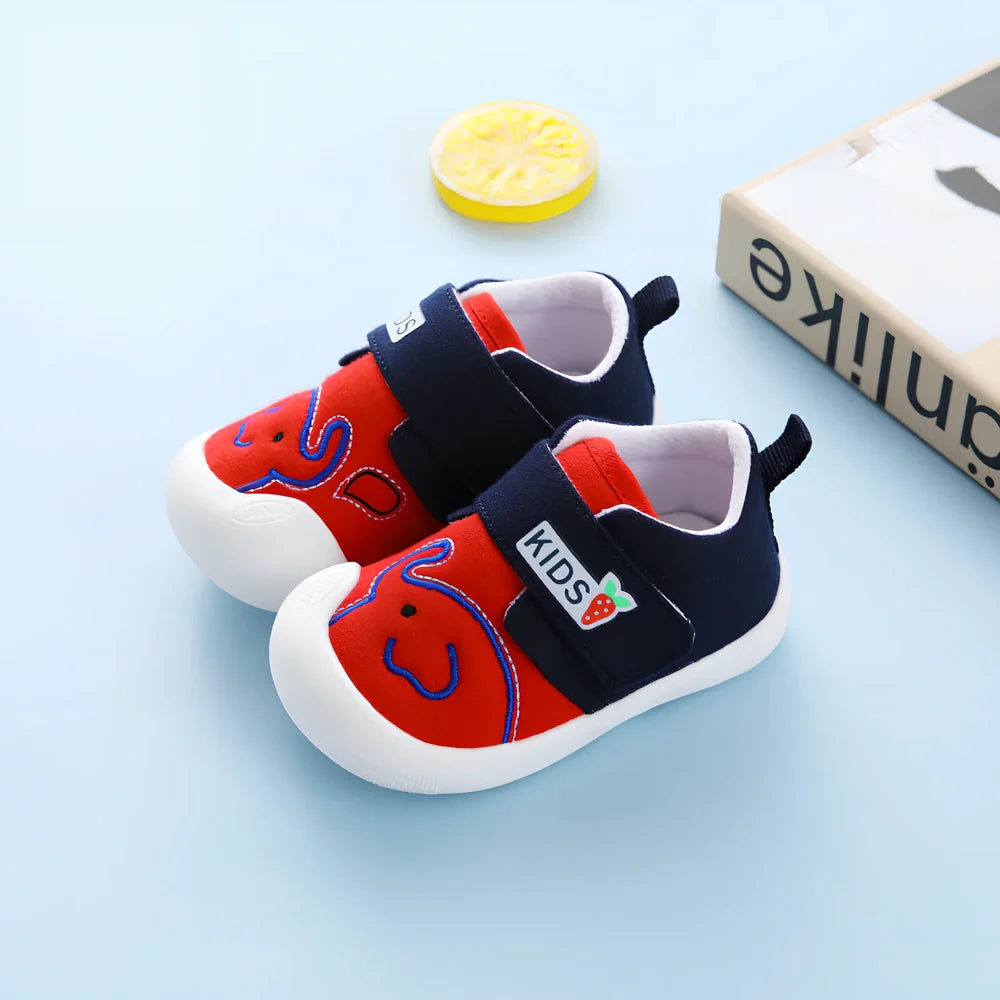 Toddler non-slip soft sole shoes in grey elephant print, cotton upper, Velcro, inner length 11.5-14.5cm for boys girls