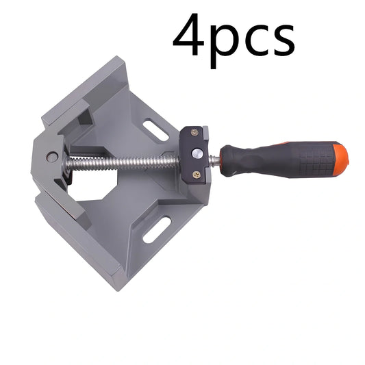 Aluminium 90 degree right angle clamp with 70mm jaws for woodworking and welding, chrome rods and rubber handles