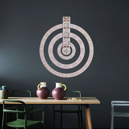 Wooden wall calendar with a smooth, circular rotating design that displays the current date, month, and day
