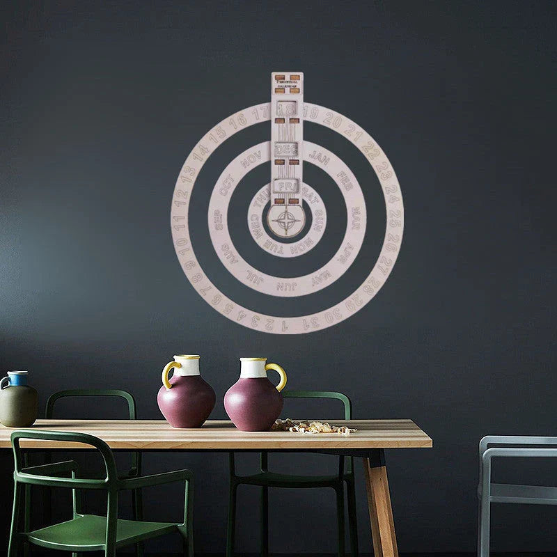 Modern wooden wall calendar with circular rotating design in white