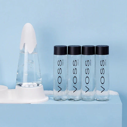 Automatic water dispenser for cats in white and sky blue, ensuring pet hydration