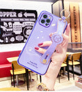 Electroplated TPU mobile phone case with wristband in pink for iPhone, all-inclusive back cover with precise cutouts