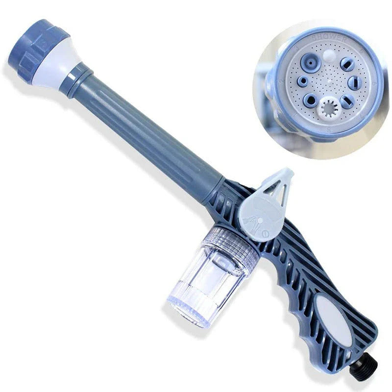 8 in 1 EZ Jet Water Cannon Dispenser Spray Gun in blue with adjustable spray patterns