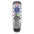 Black flat DISH Network universal remote control for satellite receiver and DVD player.