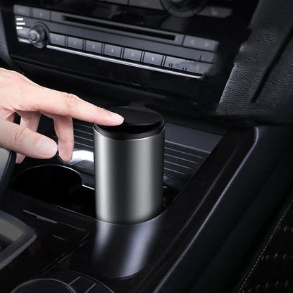 Alloy Car Trash Bin in black and dark grey with 500mL capacity and odor control