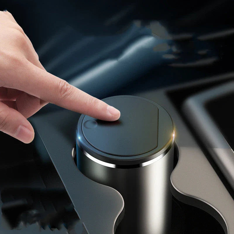 Alloy Car Trash Bin in black and dark grey with 500mL capacity and odor control