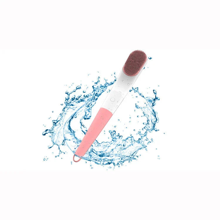 Ultrasonic beauty device for deep skin cleansing in pink and grey