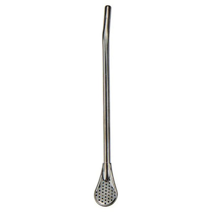 Stainless steel stirring spoon with integrated filter straw in various colours