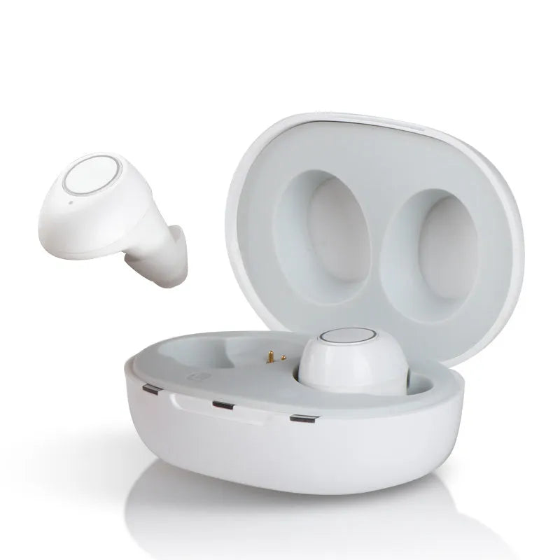 Yellow plastic hearing aid earpiece with ear tip, on-ear charging type, for sound amplification