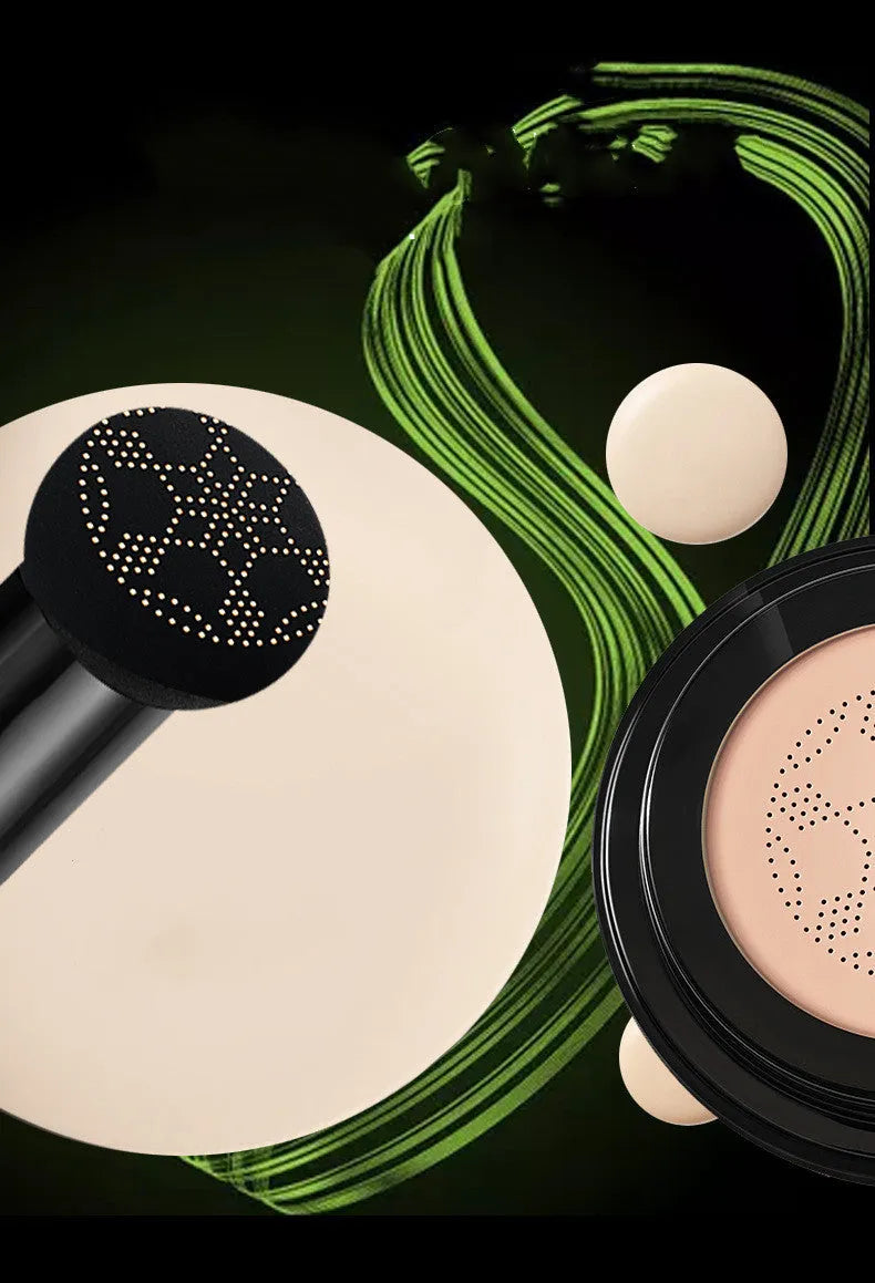 Air cushion BB cream foundation concealer in compact case with mushroom sponge, Ivory 01 and Natural 02 shades