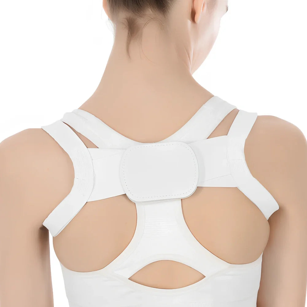 Adjustable spandex back posture corrector in black, supporting spine alignment for adults and children, sizes S to 2XL