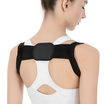 Adjustable spandex back posture corrector in black, supporting spine alignment for adults and children, sizes S to 2XL