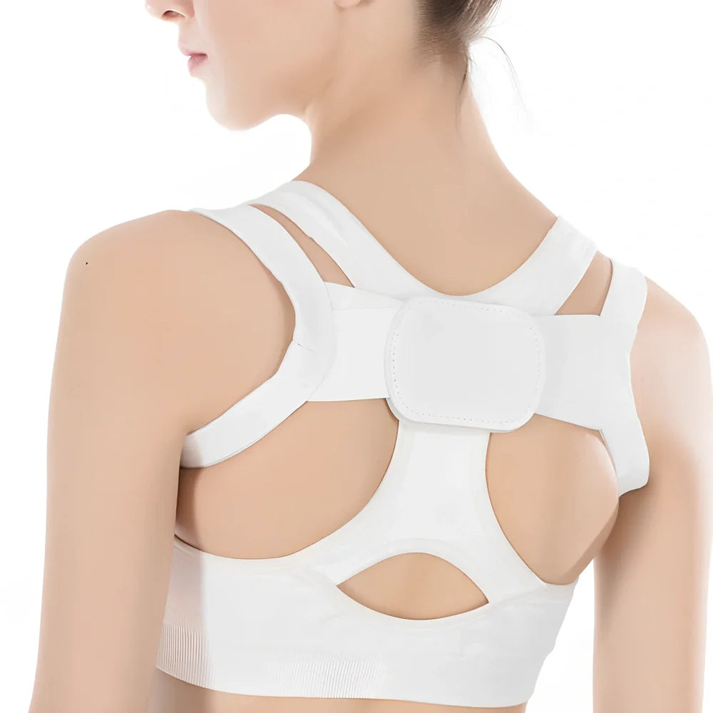 Adjustable spandex back posture corrector in black, supporting spine alignment for adults and children, sizes S to 2XL