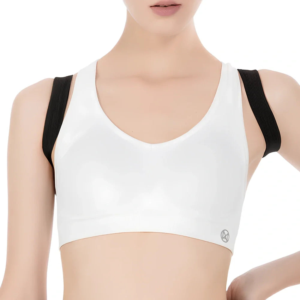 Adjustable spandex back posture corrector in black, supporting spine alignment for adults and children, sizes S to 2XL