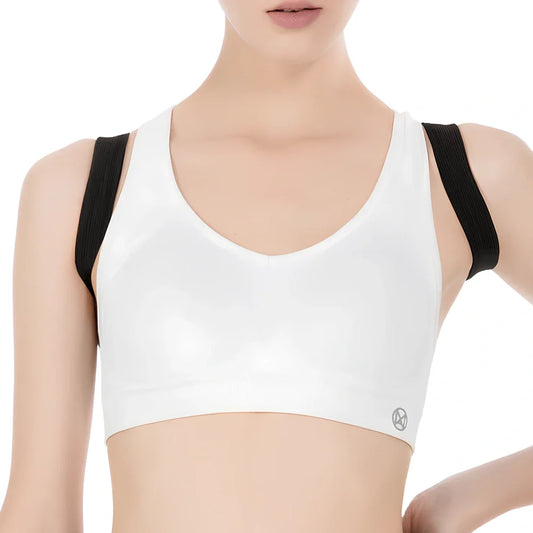 Adjustable spandex back posture corrector in black, supporting spine alignment for adults and children, sizes S to 2XL