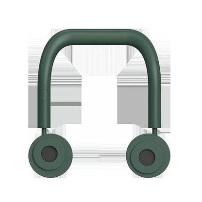 USB Portable Neck Fan in pink, fluorescent green, and dark green with dual fans and hands-free design