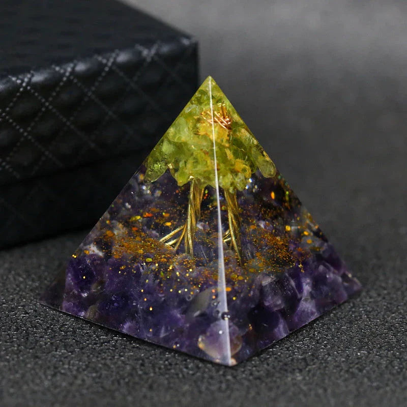 Handcrafted Orgonite Pyramid with Healing Crystals for Positive Energy, EMF Protection, and Spiritual Wellness