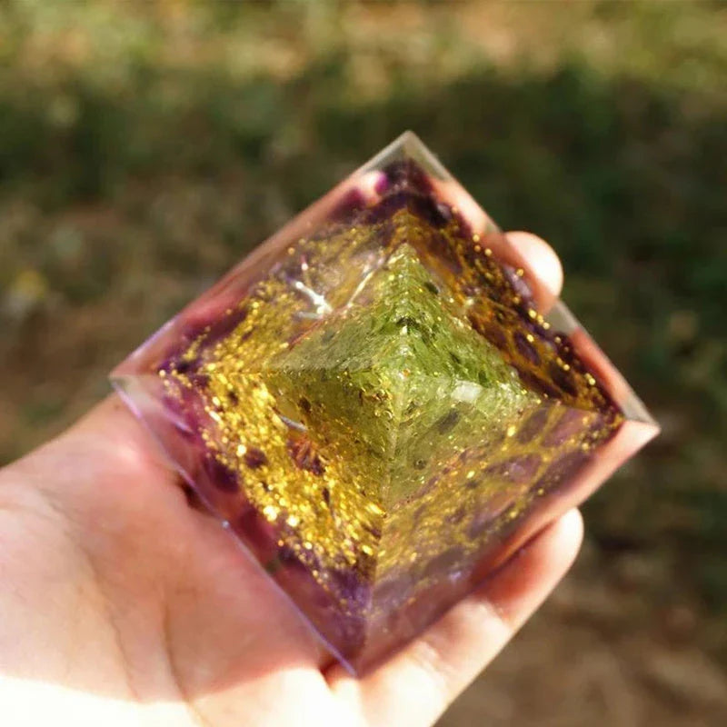 Handcrafted Orgonite Pyramid with Healing Crystals for Positive Energy, EMF Protection, and Spiritual Wellness