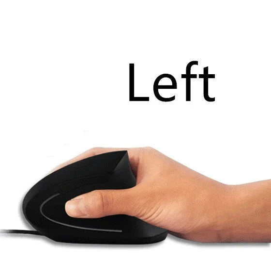 Ergonomic vertical wireless mouse in black and brown with 6 buttons and 10m range