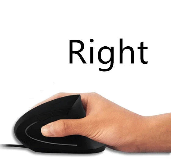 Ergonomic vertical wireless mouse in black and brown with 6 buttons and 10m range