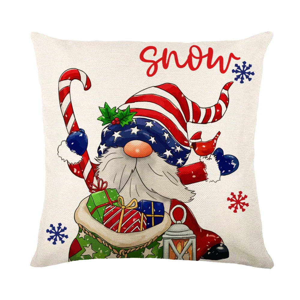 Cozy Christmas pillow covers with whimsical snowflake designs in various colors to decorate your home for the holidays.