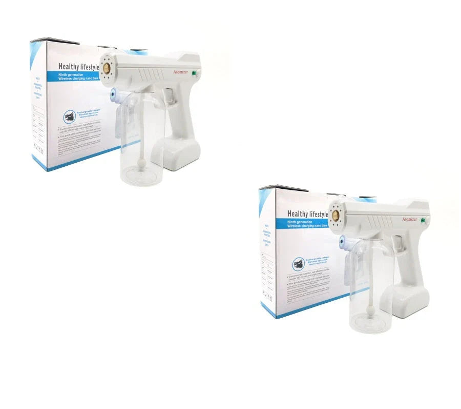 Handheld wireless atomizing fogger with blue light for disinfection