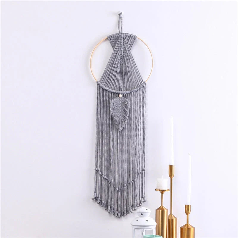 Hand-woven cotton leaf macrame wall hanging tapestry in various colours