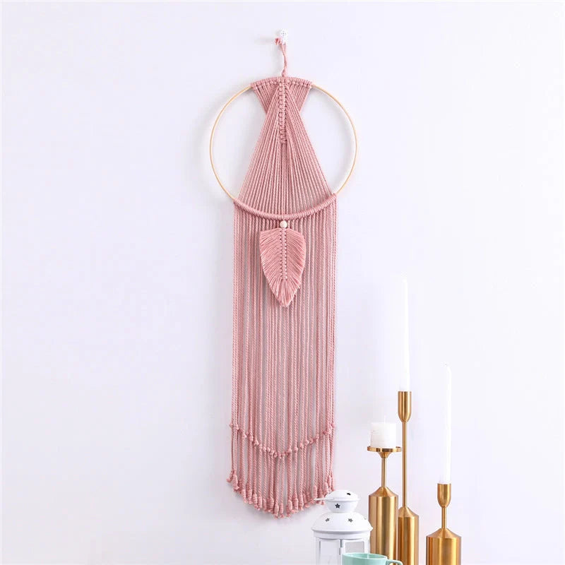 Hand-woven cotton leaf macrame wall hanging tapestry in various colours