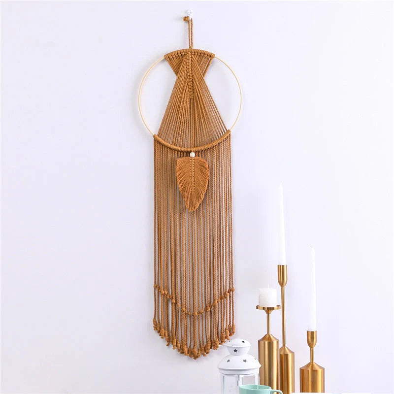 Hand-woven cotton leaf macrame wall hanging tapestry in various colours