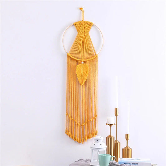 Hand-woven cotton leaf macrame wall hanging tapestry in various colours
