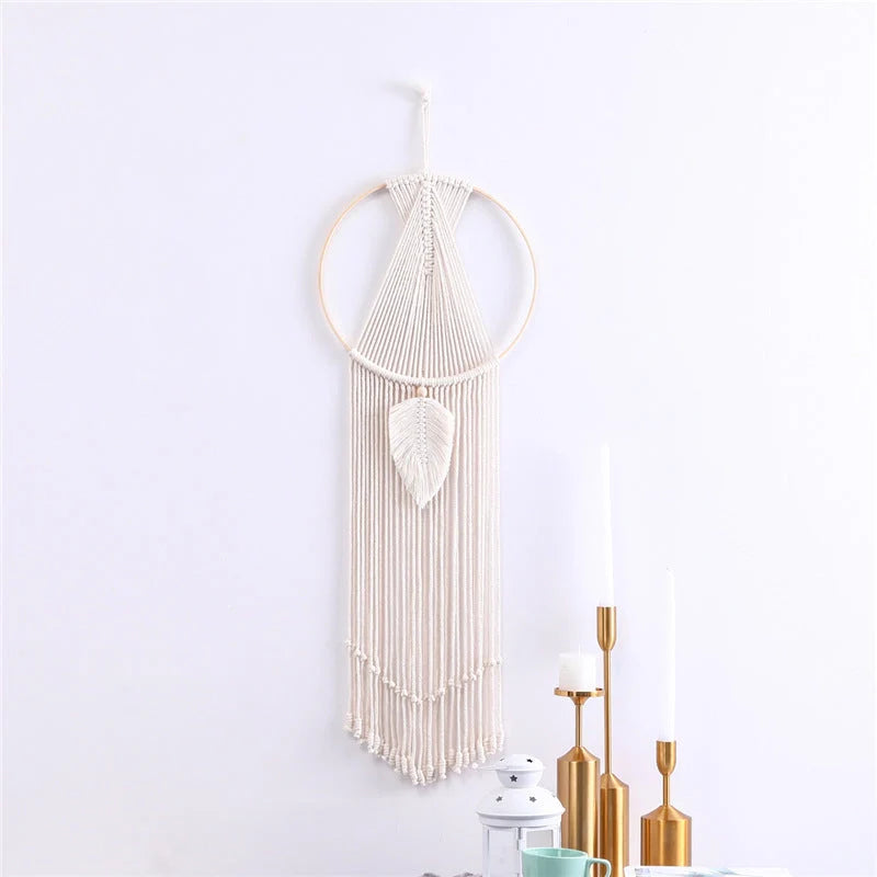Hand-woven cotton leaf macrame wall hanging tapestry in various colours