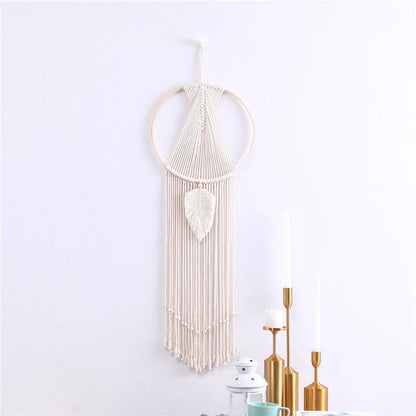 Hand-woven cotton leaf macrame wall hanging tapestry in various colours