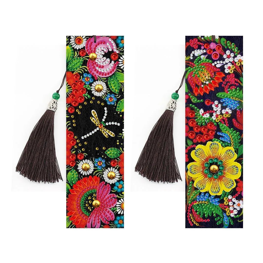 5D diamond painting DIY bookmark with pendant on 6x21cm PU leather with multiple colour options