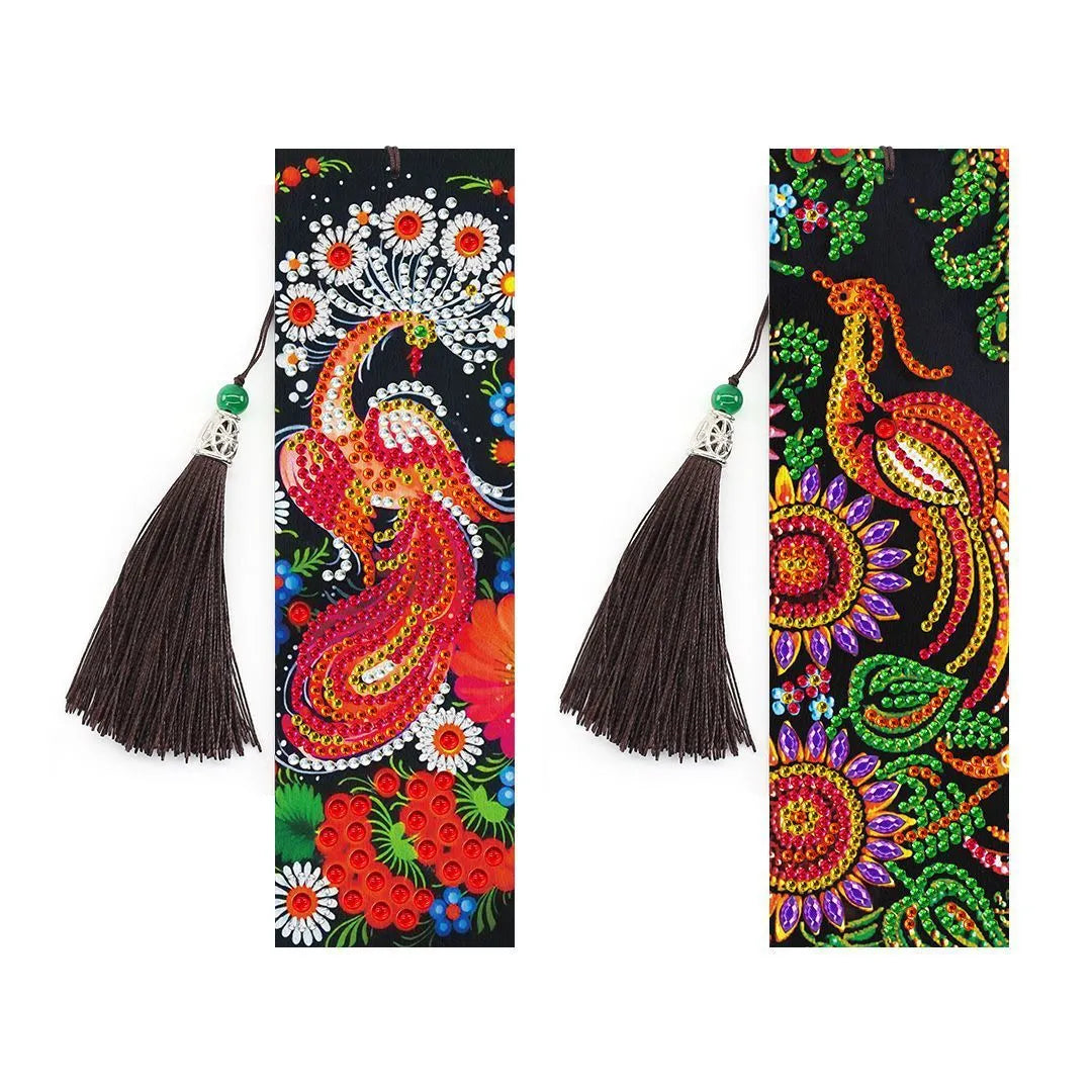 5D diamond painting DIY bookmark with pendant on 6x21cm PU leather with multiple colour options