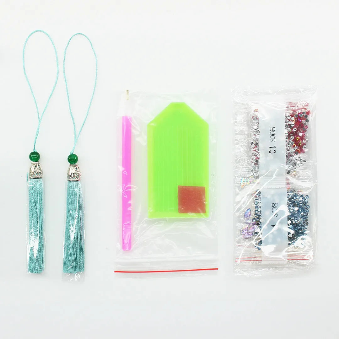 5D diamond painting DIY bookmark with pendant on 6x21cm PU leather with multiple colour options