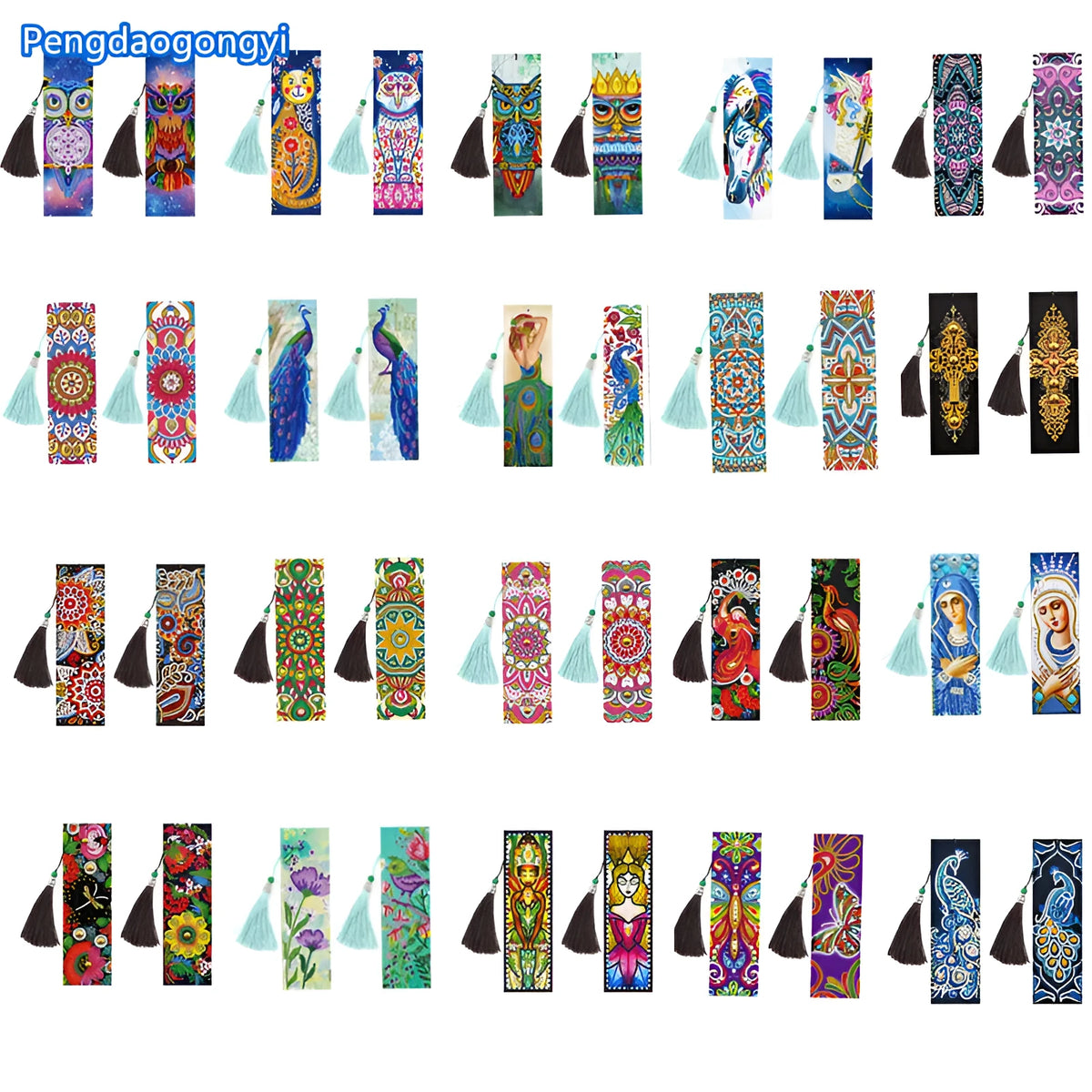 5D diamond painting DIY bookmark with pendant on 6x21cm PU leather with multiple colour options