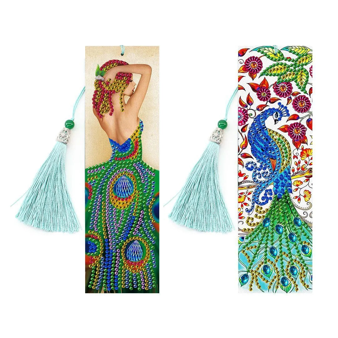 5D diamond painting DIY bookmark with pendant on 6x21cm PU leather with multiple colour options