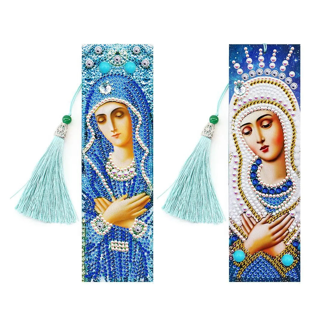 5D diamond painting DIY bookmark with pendant on 6x21cm PU leather with multiple colour options