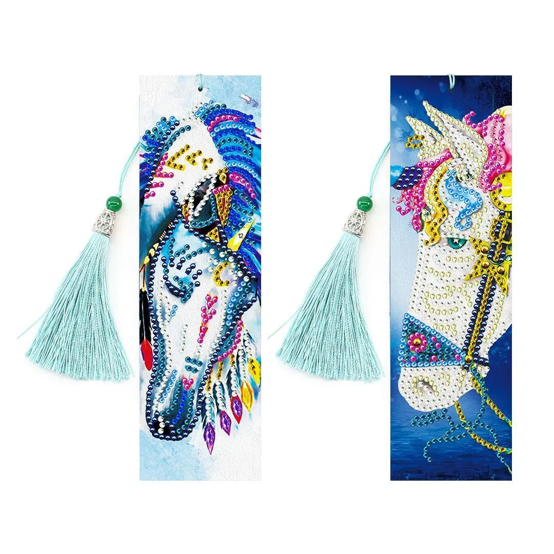 5D diamond painting DIY bookmark with pendant on 6x21cm PU leather with multiple colour options